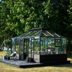 Serre De Jardin Sur Muret 13m² Anthracite En Verre Trempé Grand Oase - Juliana