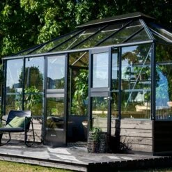 Serre De Jardin Sur Muret 13m² Anthracite En Verre Trempé Grand Oase - Juliana -Jardin Serre Boutique serre de jardin sur muret 13m anthracite en verre trempe grand oase juliana 3