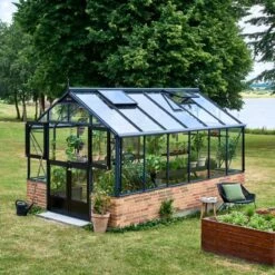Serre De Jardin à Poser Sur Muret 13m² Anthracite En Verre Trempé Premium - Juliana -Jardin Serre Boutique serre de jardin sur muret 13m anthracite en verre trempe premium juliana 1