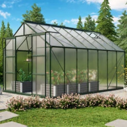 Serre De Jardin Uranus 11,5m² En Alu émeraude Et Panneaux De PC 4mm - Vitavia -Jardin Serre Boutique serre de jardin uranus 115m en alu emeraude et panneaux de pc 4mm vitavia 1