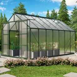 Serre De Jardin Uranus 11,5m² En Alu émeraude Et Panneaux De PC 6mm - Vitavia -Jardin Serre Boutique serre de jardin uranus 115m en alu emeraude et panneaux de pc 6mm vitavia 1