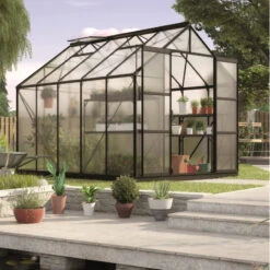 Serre De Jardin Uranus 8,3m² En Alu Noir Et Panneaux De PC 6mm - Vitavia