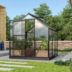 Serre De Jardin Venus 3,8m² En Aluminium Noir Et Verre De Sécurité 3mm - Vitavia -Jardin Serre Boutique serre de jardin venus 38m en aluminium noir et verre de securite 3mm vitavia 3