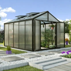 Serre De Jardin Zeus Comfort 10m² En Alu Noir Et Polycarbonate 10mm - Vitavia