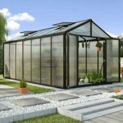 Serre De Jardin Zeus Comfort 13,8m² En Alu Noir Et Polycarbonate 10mm - Vitavia