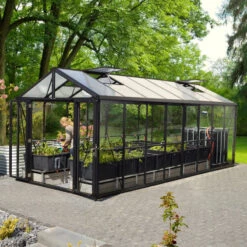 Serre De Jardin Zeus Comfort 15,7m² En Alu Noir Et Vitrage Combiné - Vitavia -Jardin Serre Boutique serre de jardin zeus comfort 157m en alu noir et vitrage combine vitavia 2
