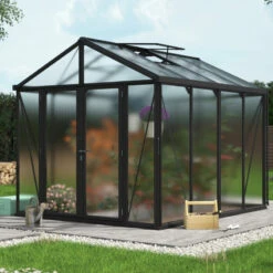 Serre De Jardin Zeus Comfort 8,1m² En Alu Noir Et Polycarbonate 10mm - Vitavia