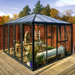 Serre Fortuna 10,2m² En Aluminium Noir Et Vitrage Combiné - Vitavia -Jardin Serre Boutique serre fortuna 102m en aluminium noir et vitrage combine vitavia 2