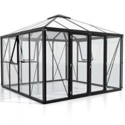 Serre Fortuna 10,2m² En Aluminium Noir Et Vitrage Combiné - Vitavia -Jardin Serre Boutique serre fortuna 102m en aluminium noir et vitrage combine vitavia 3
