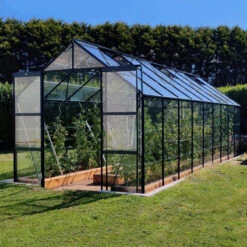 Serre Laurus Uranus 14,65m² En Aluminium Laqué Vert Et Verre Trempé 3mm + Embase Incluse - Natura Lams -Jardin Serre Boutique serre laurus uranus 1465m en aluminium laque vert et verre trempe 3mm embase incluse natura lams 17