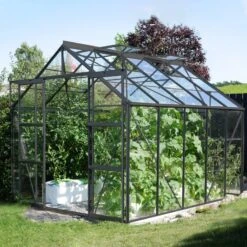Serre Laurus Uranus 8,25m² En Aluminium Laqué Gris Et Verre Trempé 3mm + Embase Incluse - Natura Lams -Jardin Serre Boutique serre laurus uranus 825m en aluminium laque gris et verre trempe 3mm embase incluse natura lams 2