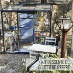 Serre Melissa Ida 2,5m² En Aluminium Laqué Gris Et Verre Trempé 3mm + Embase Incluse – Natura Lams -Jardin Serre Boutique serre melissa ida 25m en aluminium laque gris et verre trempe 3mm embase incluse natura lams 1