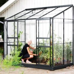 Serre Melissa Ida 3,30m² En Aluminium Laqué Gris Et Verre Trempé 3mm + Embase Incluse – Natura Lams -Jardin Serre Boutique serre melissa ida 334m en aluminium laque gris et verre trempe 3mm embase incluse natura lams 2