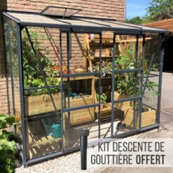 Serre Melissa Ida 3,30m² En Aluminium Laqué Gris Et Verre Trempé 3mm + Embase Incluse – Natura Lams -Jardin Serre Boutique serre melissa ida 334m en aluminium laque gris et verre trempe 3mm embase incluse natura lams 7