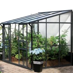 Serre Melissa Ida 4,9m² En Aluminium Laqué Gris Et Verre Trempé 3mm + Embase Incluse – Natura Lams -Jardin Serre Boutique serre melissa ida 52m en aluminium laque gris et verre trempe 3mm embase incluse natura lams 3