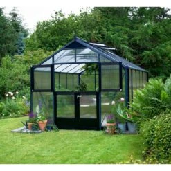 Serre De Jardin 10,9 M² Anthracite En Polycarbonate 10mm Premium – Juliana -Jardin Serre Boutique serre premium 10 9 m en aluminium laque anthracite et polycarbonate de 10 mm juliana 10