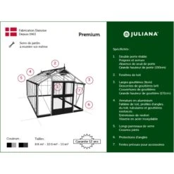 Serre De Jardin 10,9 M² Anthracite En Polycarbonate 10mm Premium – Juliana -Jardin Serre Boutique serre premium 10 9 m en aluminium laque anthracite et polycarbonate de 10 mm juliana 14