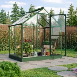 Serre Triton 2,5m² En Aluminium émeraude Et Panneaux De Verre De Sécurité De 3mm - Vitavia -Jardin Serre Boutique serre triton 25m en aluminium emeraude et panneaux de verre de securite de 3mm vitavia 1