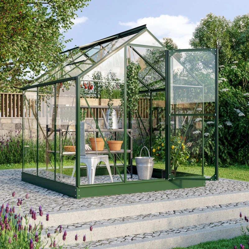 Serre Triton 3,8m² En Aluminium émeraude Et Panneaux De Verre De Sécurité De 3mm - Vitavia 4 Serre Triton 3,8m² En Aluminium émeraude Et Panneaux De Verre De Sécurité De 3mm - Vitavia – Image 2