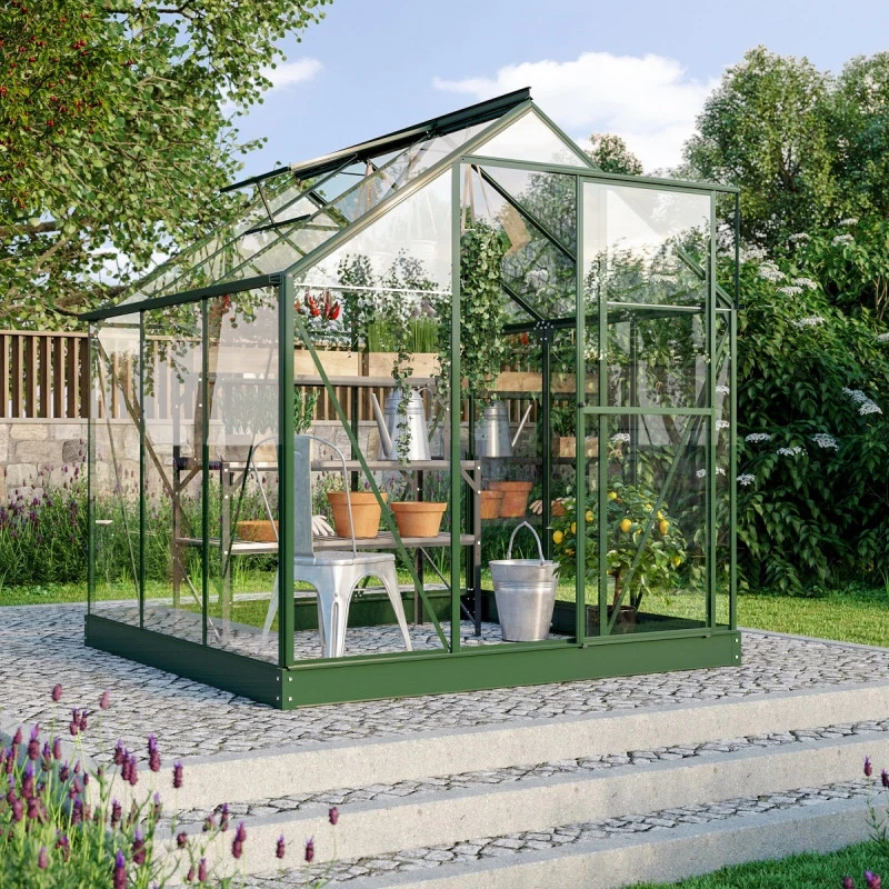 Serre Triton 3,8m² En Aluminium émeraude Et Panneaux De Verre De Sécurité De 3mm - Vitavia 3 Serre Triton 3,8m² En Aluminium émeraude Et Panneaux De Verre De Sécurité De 3mm - Vitavia