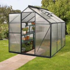 Serre Triton 3,8m² En Aluminium Noir Et Panneaux De Polycarbonate 4mm - Vitavia -Jardin Serre Boutique serre triton 38m en aluminium noir et panneaux de polycarbonate 4mm vitavia 1