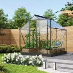 Serre Triton 3,8m² En Aluminium Noir Et Panneaux De Verre De Sécurité De 3mm - Vitavia -Jardin Serre Boutique serre triton 38m en aluminium noir et panneaux de verre de securite de 3mm vitavia 1