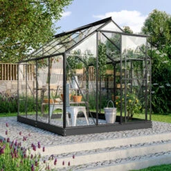 Serre Triton 5m² En Aluminium Noir Et Panneaux De Verre De Sécurité De 3mm - Vitavia -Jardin Serre Boutique serre triton 5m en aluminium noir et panneaux de verre de securite de 3mm vitavia 1