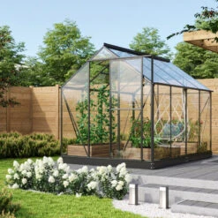 Serre Triton 5m² En Aluminium Noir Et Panneaux De Verre De Sécurité De 3mm - Vitavia -Jardin Serre Boutique serre triton 5m en aluminium noir et panneaux de verre de securite de 3mm vitavia 2