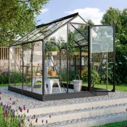 Serre Triton 5m² En Aluminium Noir Et Panneaux De Verre De Sécurité De 3mm - Vitavia -Jardin Serre Boutique serre triton 5m en aluminium noir et panneaux de verre de securite de 3mm vitavia 3
