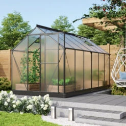 Serre Triton 7,5m² En Aluminium Noir Et Panneaux De Polycarbonate 4mm - Vitavia -Jardin Serre Boutique serre triton 75m en aluminium noir et panneaux de polycarbonate 4mm vitavia 2