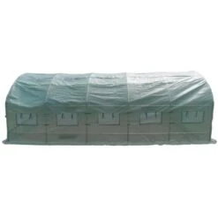 Serre Tunnel 18m² Avec Couverture Verte En PE Armé 140gr/m² Habrita -Jardin Serre Boutique serre tunnel structure metal couverture pe arme 140grm vert 18m 2
