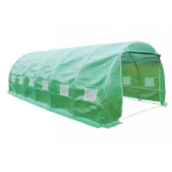 Serre Tunnel 18m² Avec Couverture Verte En PE Armé 140gr/m² Habrita -Jardin Serre Boutique serre tunnel structure metal couverture pe arme 140grm vert 18m 8